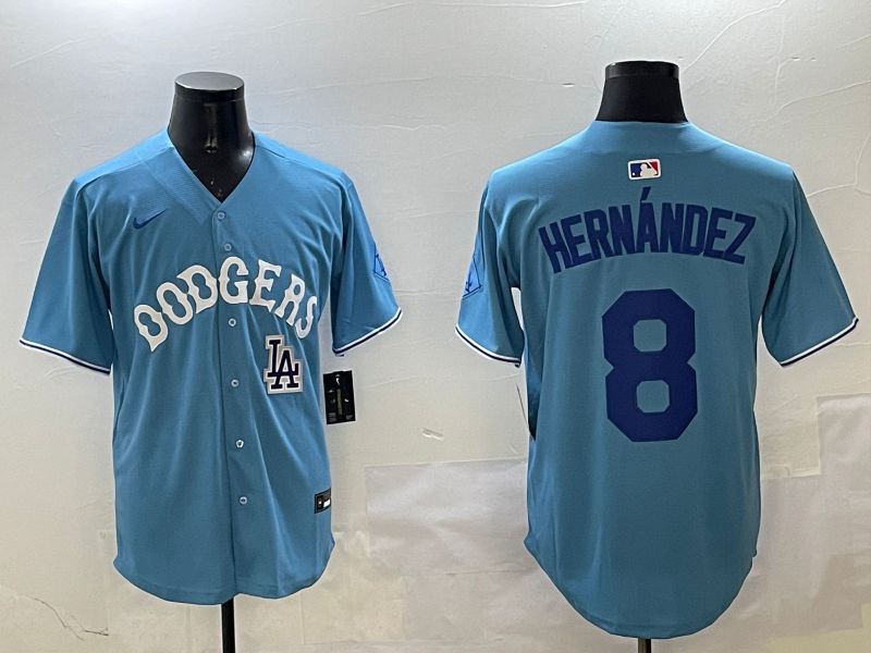 Men Los Angeles Dodgers #8 Hernandez Light Blue Throwback Game 2025 Nike MLB Jersey style 24->los angeles dodgers->MLB Jersey